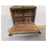 Decorative Wooden Box with Painted Monkeys and Wooden Drawers