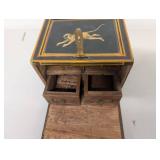 Decorative Wooden Box with Painted Monkeys and Wooden Drawers
