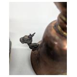 Vintage Copper Dragon Motif with Enamel Floral Accents and Unique Designs