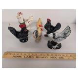 Vintage Ceramic Rooster and Chicken Figurines  5 Some Made in Japan