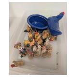 Lot of Rooster Animal Figurines and Blue Speckled Chicken Dish Decor Collection