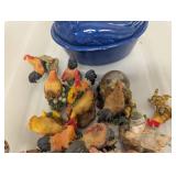 Lot of Rooster Animal Figurines and Blue Speckled Chicken Dish Decor Collection
