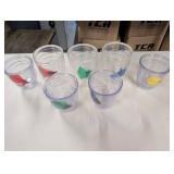 Set of 7 Clear Plastic Cups with Vibrant Colored Fly Fishing Designs