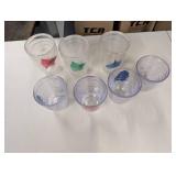 Set of 7 Clear Plastic Cups with Vibrant Colored Fly Fishing Designs