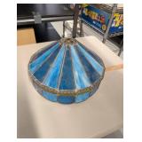 Beautiful Blue and Yellow Stained Glass Lamp Shade with Intricate Design 18 Inch Diameter