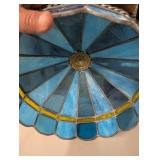Beautiful Blue and Yellow Stained Glass Lamp Shade with Intricate Design 18 Inch Diameter