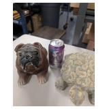 Decorative Turtle and Bulldog Concrete Garden Statues Rustic Outdoor Decor