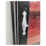 Black Glass Display Cabinet with Red Interior Shelves, 43 Inch Tall