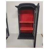 Black Glass Display Cabinet with Red Interior Shelves, 43 Inch Tall