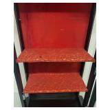 Black Glass Display Cabinet with Red Interior Shelves, 43 Inch Tall