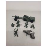 Vintage Tim Mee Toys Army Men Set with Vehicle and Giant Cap Gun