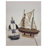 Set of 2 Model Sailing Ships Including Blue Nose and Sailboat with Blue Sails
