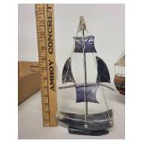 Set of 2 Model Sailing Ships Including Blue Nose and Sailboat with Blue Sails