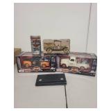 Harley-Davidson Collectibles Set: Wallet, Diecast Trucks, Tin, Heavy Beer Can