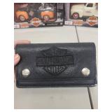 Harley-Davidson Collectibles Set: Wallet, Diecast Trucks, Tin, Heavy Beer Can