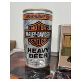 Harley-Davidson Collectibles Set: Wallet, Diecast Trucks, Tin, Heavy Beer Can