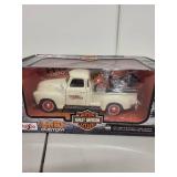 Harley-Davidson Collectibles Set: Wallet, Diecast Trucks, Tin, Heavy Beer Can