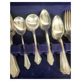 Vintage Silver Plate Flatware Set with Wooden Storage Case
