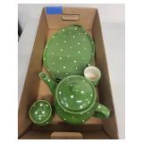 Temp-tations Polka Dot Green Stoneware Teapot Set with Tray