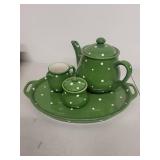 Temp-tations Polka Dot Green Stoneware Teapot Set with Tray