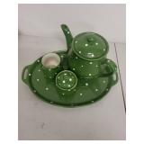 Temp-tations Polka Dot Green Stoneware Teapot Set with Tray