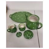 Temp-tations Polka Dot Green Stoneware Teapot Set with Tray