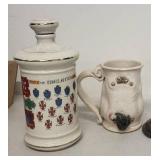 Vintage Collectibles Lot: Old Fitzgerald Porcelain Decanter, and Figural Mug