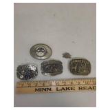 Collection of 4 Vintage Belt Buckles, Leather Key Holder, and Pipe Shaped Keychain