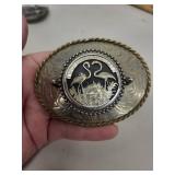 Collection of 4 Vintage Belt Buckles, Leather Key Holder, and Pipe Shaped Keychain