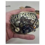 Collection of 4 Vintage Belt Buckles, Leather Key Holder, and Pipe Shaped Keychain