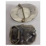 Collection of 4 Vintage Belt Buckles, Leather Key Holder, and Pipe Shaped Keychain