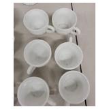 Collection of White Milk Glass Cups and Serving Pieces with Embossed Designs