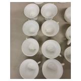 Collection of White Milk Glass Cups and Serving Pieces with Embossed Designs