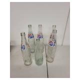 Set of 5 Vintage 16 oz Pepsi-Cola Glass Bottles with Swirl Design