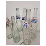 Set of 5 Vintage 16 oz Pepsi-Cola Glass Bottles with Swirl Design