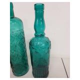 Set of 3 Vintage Glass Bottles - Amber and Teal Decorative Collectibles