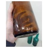 Set of 3 Vintage Glass Bottles - Amber and Teal Decorative Collectibles
