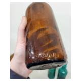 Set of 3 Vintage Glass Bottles - Amber and Teal Decorative Collectibles