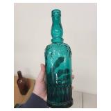Set of 3 Vintage Glass Bottles - Amber and Teal Decorative Collectibles