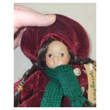 Pair of Springford Porcelain Dolls in Burgundy Velvet Outfits