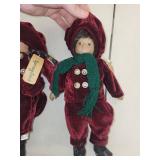 Pair of Springford Porcelain Dolls in Burgundy Velvet Outfits