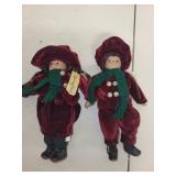 Pair of Springford Porcelain Dolls in Burgundy Velvet Outfits