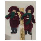 Pair of Springford Porcelain Dolls in Burgundy Velvet Outfits