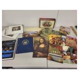 Collection of Art Prints, Books, and La Aroma de Cuba Cigar Box