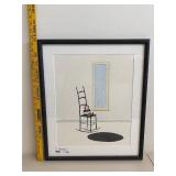 Framed Artwork of Rag Doll on Ladder Back Chair