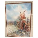 Framed Watercolor Landscape Painting with Golden Frame