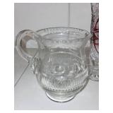 Set of 3 Cut Glass Pitchers and Vase with Bird Motif