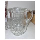 Set of 3 Cut Glass Pitchers and Vase with Bird Motif