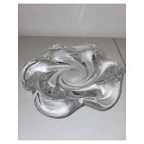 Vintage Swirl Art Glass Bowl Clear 8 Inch Decorative Dish