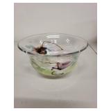 Hand-Painted Glass Bowl with Floral Design, Signed